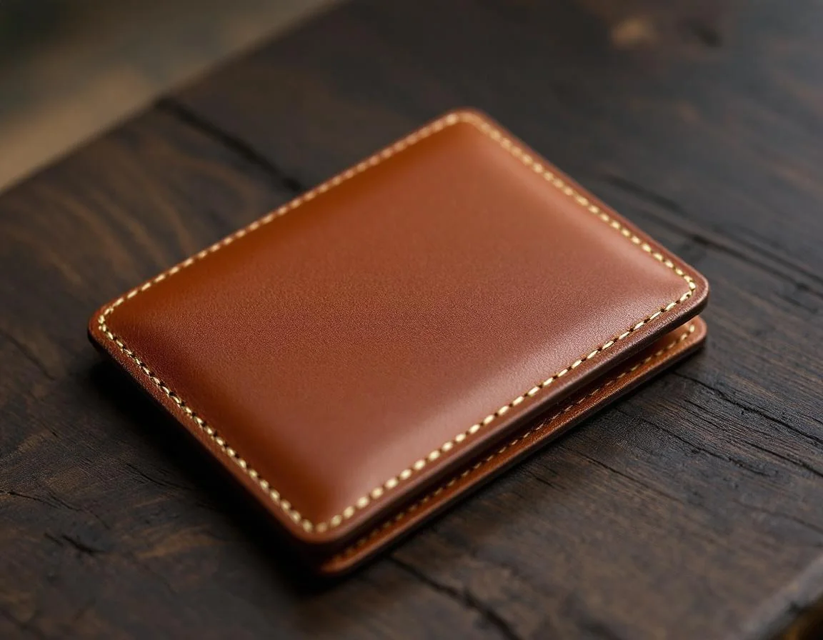 The Mark Wallet — Walnut full-grain leather minimalist bifold